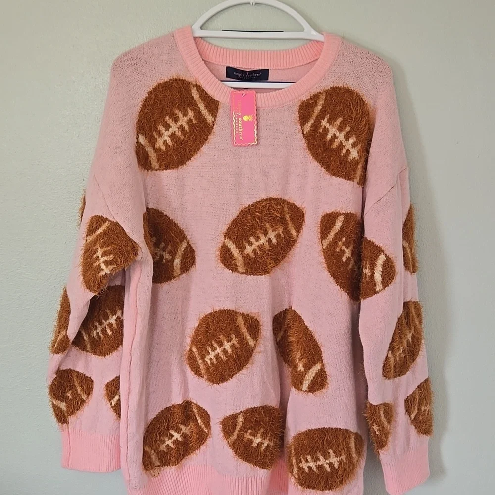Simply Southern | Fuzzy Pink Football Sweater Size XXL NWT - Picture 2 of 8